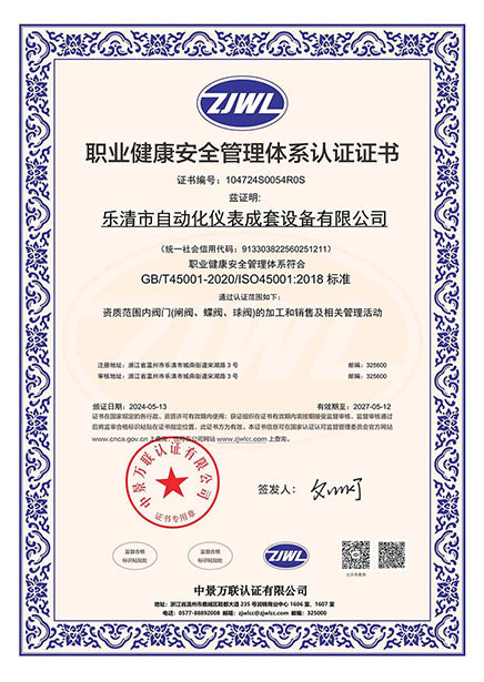 職業(yè)健康安全管理體系認(rèn)證證書(shū)